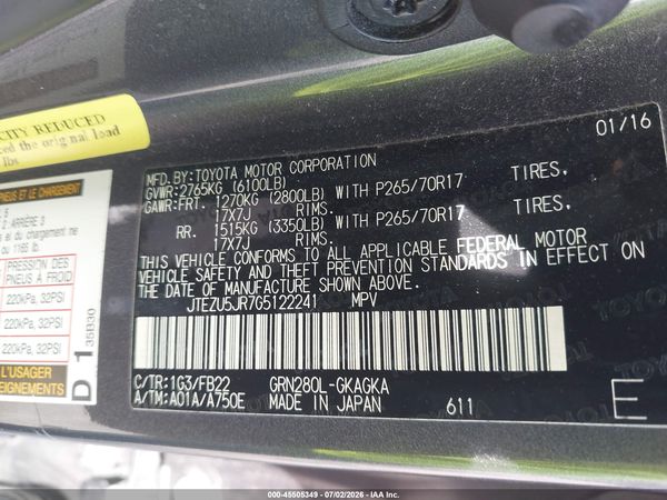 2016 TOYOTA 4RUNNER SR5