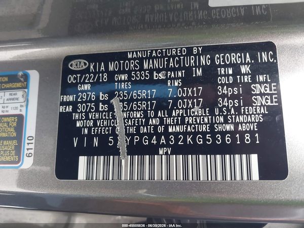2019 KIA SORENTO 2.4L LX