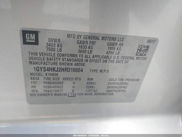 2017 CADILLAC ESCALADE ESV LUXURY