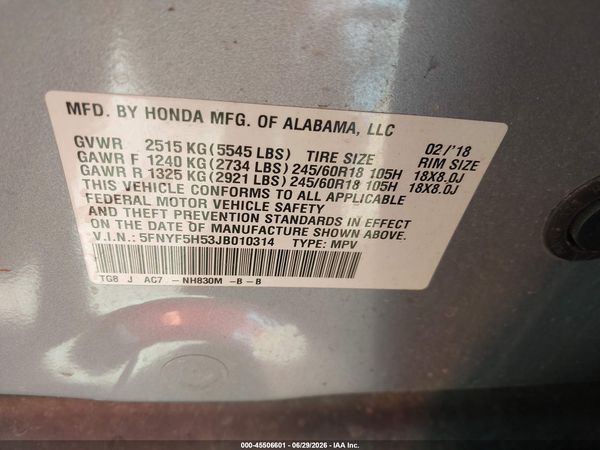 2018 HONDA PILOT EX-L