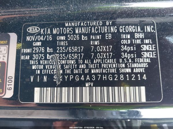 2017 KIA SORENTO 2.4L LX