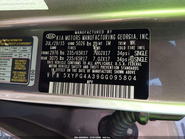 2016 KIA SORENTO 2.4L L