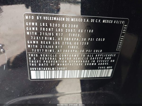 2020 VOLKSWAGEN TIGUAN 2.0T S — I9