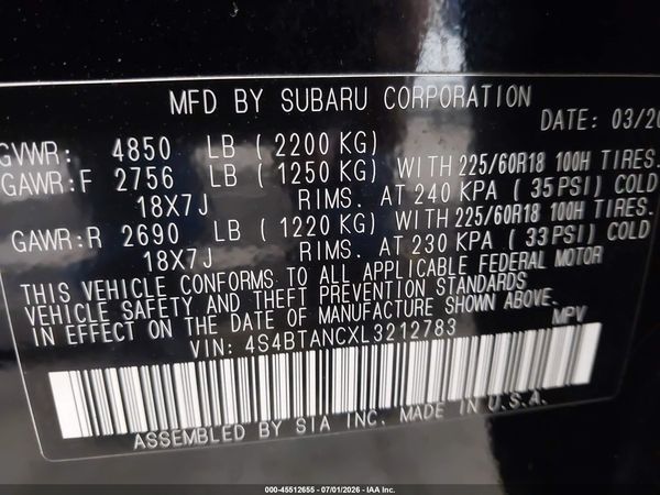 2020 SUBARU OUTBACK LIMITED