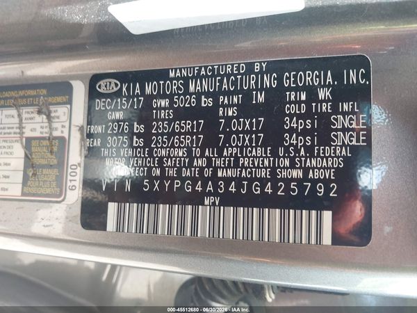 2018 KIA SORENTO 2.4L L