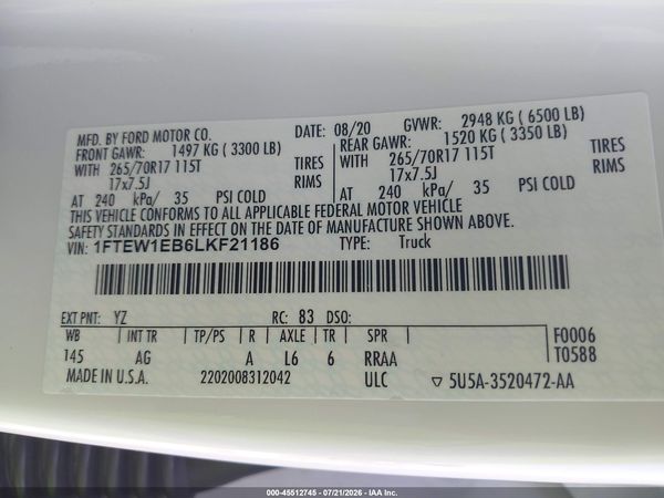 2020 FORD F-150 XL/XLT