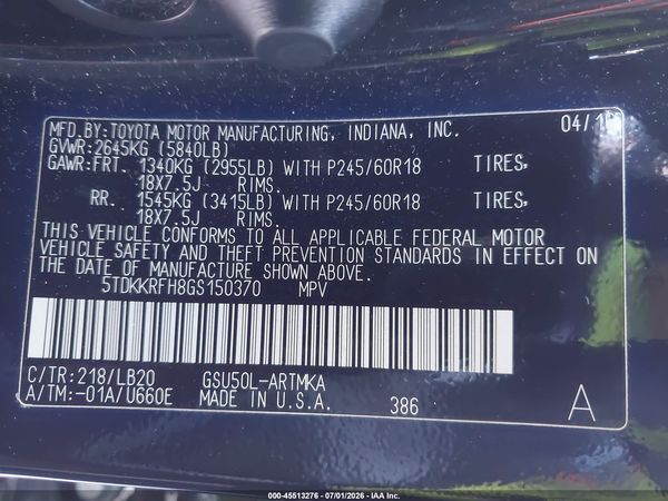 2016 TOYOTA HIGHLANDER XLE V6