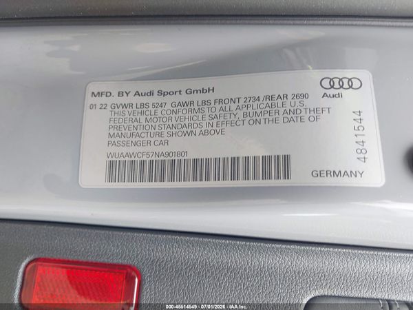 2022 AUDI RS 5 SPORTBACK TFSI QUATTRO TIPTRONIC