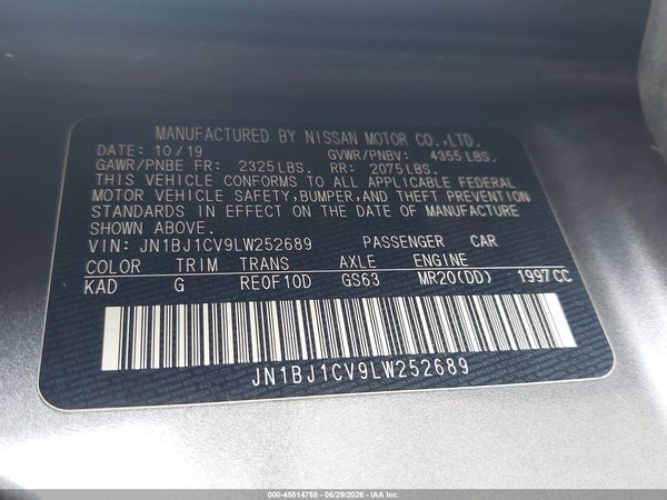 2020 NISSAN ROGUE SPORT SV FWD XTRONIC CVT — I9