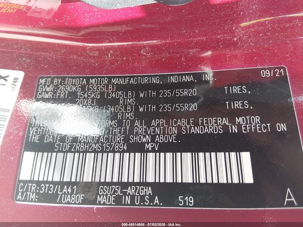2021 TOYOTA HIGHLANDER PLATINUM