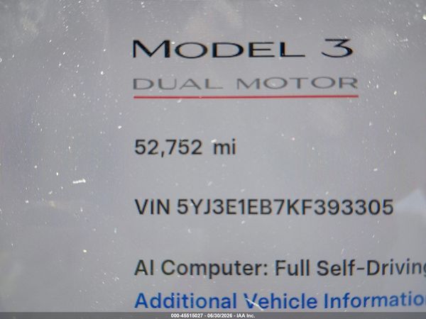 2019 TESLA MODEL 3 LONG RANGE/PERFORMANCE