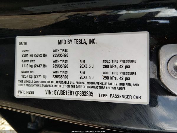 2019 TESLA MODEL 3 LONG RANGE/PERFORMANCE