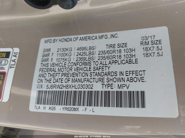 2017 HONDA CR-V EX-L/EX-L NAVI