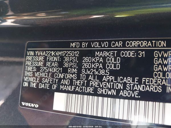 2021 VOLVO XC90 T6 MOMENTUM 6 PASSENGER