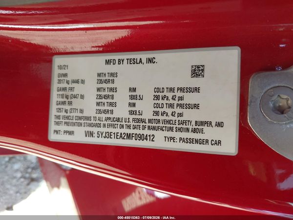 2021 TESLA MODEL 3
