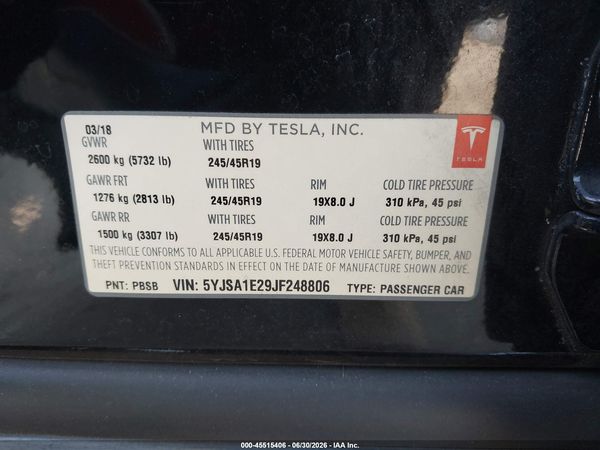 2018 TESLA MODEL S 100D/75D/P100D