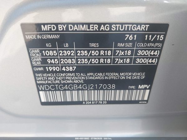 2016 MERCEDES-BENZ GLA 250 4MATIC