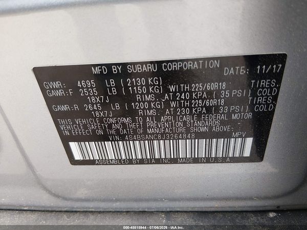 2018 SUBARU OUTBACK 2.5I LIMITED — I9