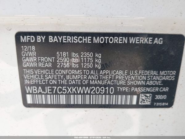 2019 BMW 540I XDRIVE