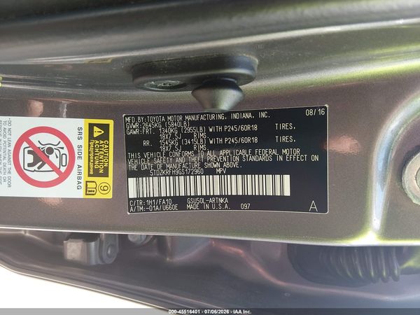2016 TOYOTA HIGHLANDER LE PLUS V6