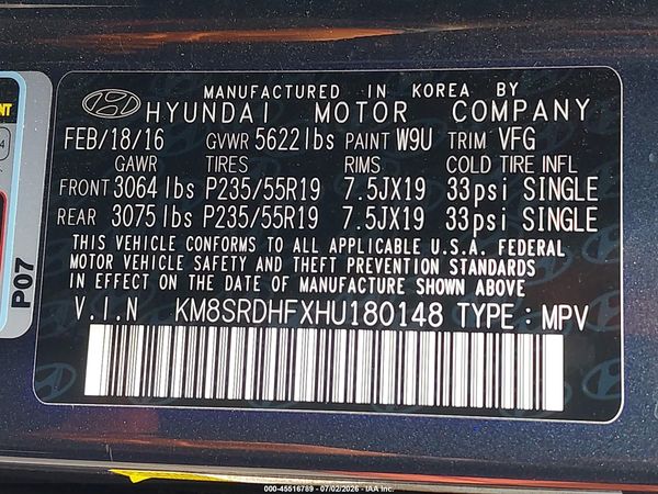 2017 HYUNDAI SANTA FE LIMITED ULTIMATE