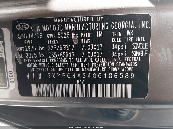 2016 KIA SORENTO 2.4L L
