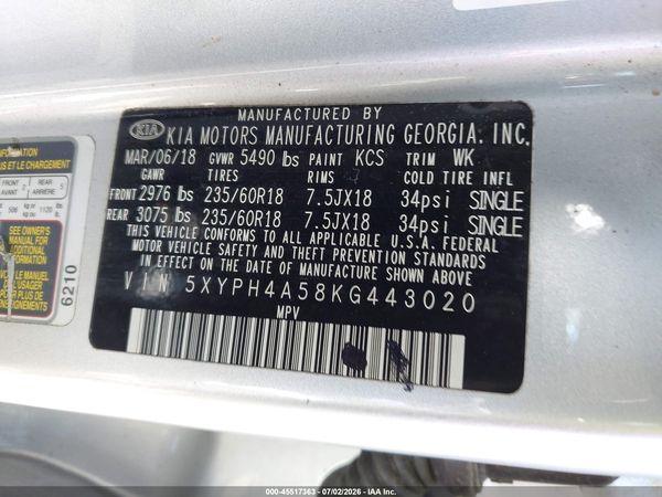 2019 KIA SORENTO 3.3L EX