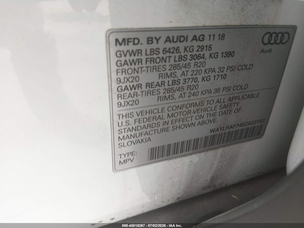2019 AUDI Q7 45 PREMIUM/45 SE PREMIUM