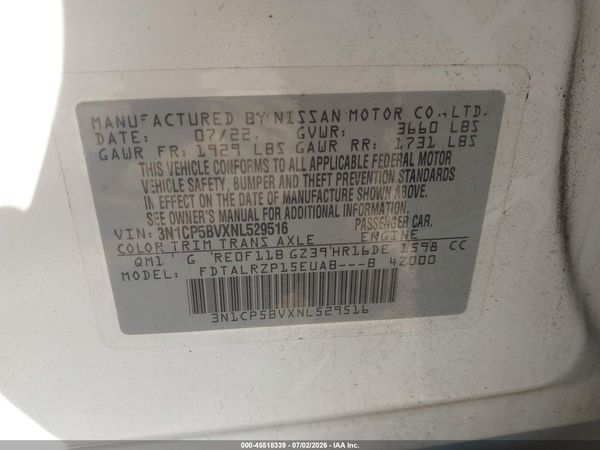 2022 NISSAN KICKS S XTRONIC CVT