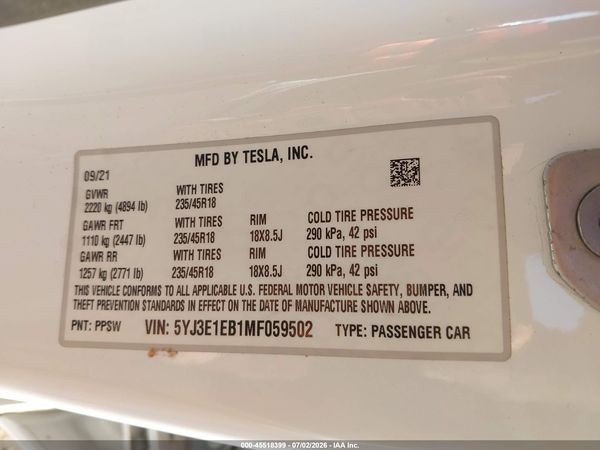 2021 TESLA MODEL 3