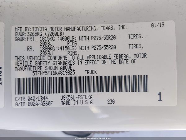 2019 TOYOTA TUNDRA LIMITED 5.7L V8