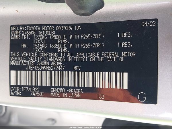 2022 TOYOTA 4RUNNER SR5 PREMIUM