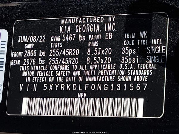 2022 KIA SORENTO SX