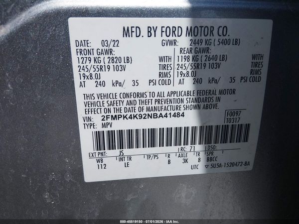 2022 FORD EDGE TITANIUM