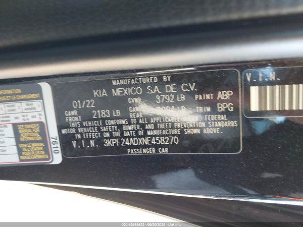 2022 KIA FORTE LXS