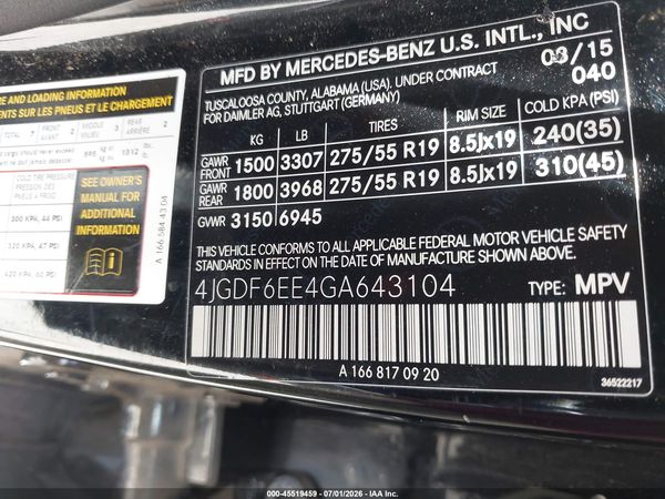 2016 MERCEDES-BENZ GL 450 4MATIC