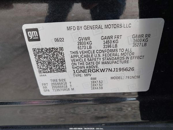 2022 CHEVROLET TRAVERSE FWD LT CLOTH — I9