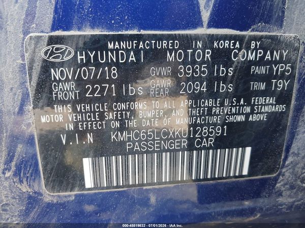 2019 HYUNDAI IONIQ HYBRID BLUE