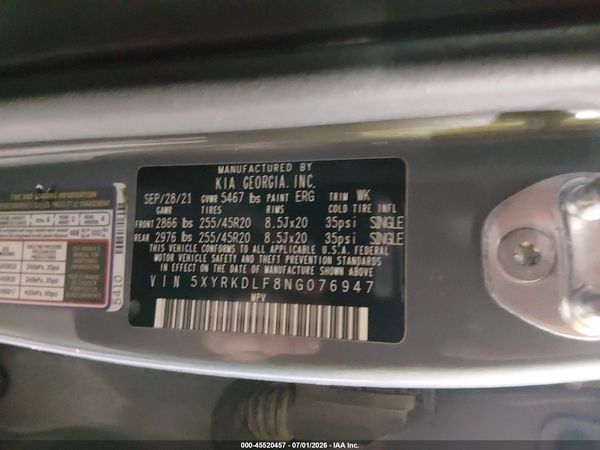 2022 KIA SORENTO SX