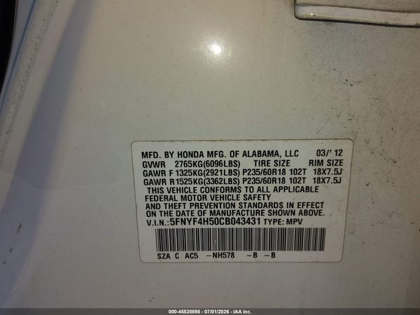 2012 HONDA PILOT EX-L