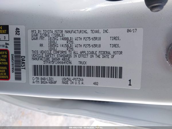 2017 TOYOTA TUNDRA 1794 5.7L V8
