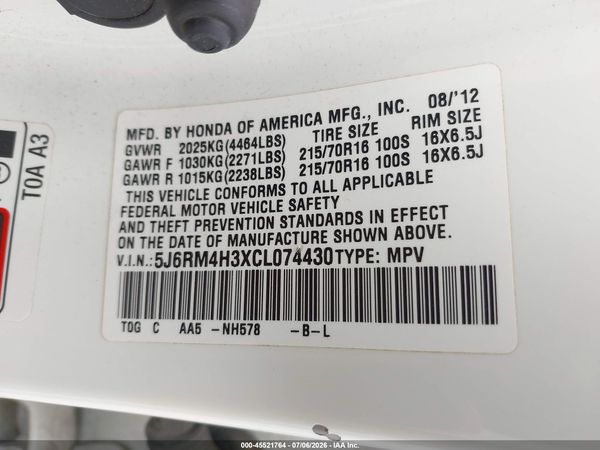 2012 HONDA CR-V LX