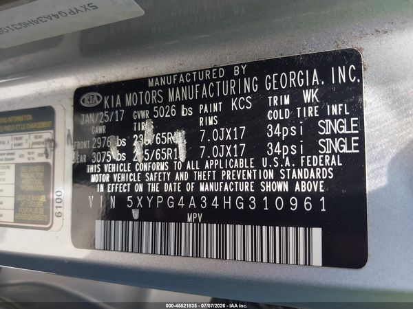 2017 KIA SORENTO 2.4L LX