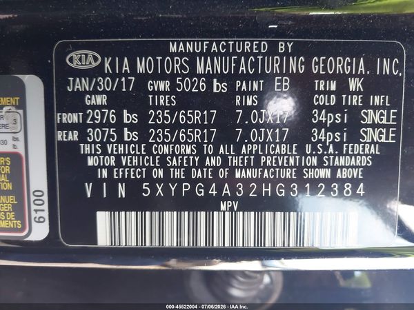 2017 KIA SORENTO 2.4L L