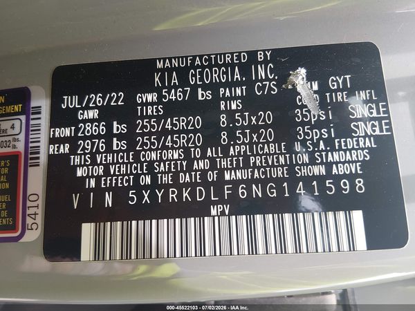 2022 KIA SORENTO SX