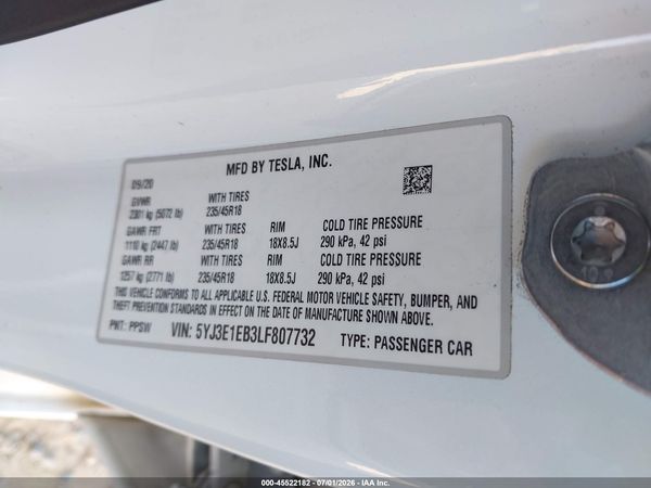 2020 TESLA MODEL 3