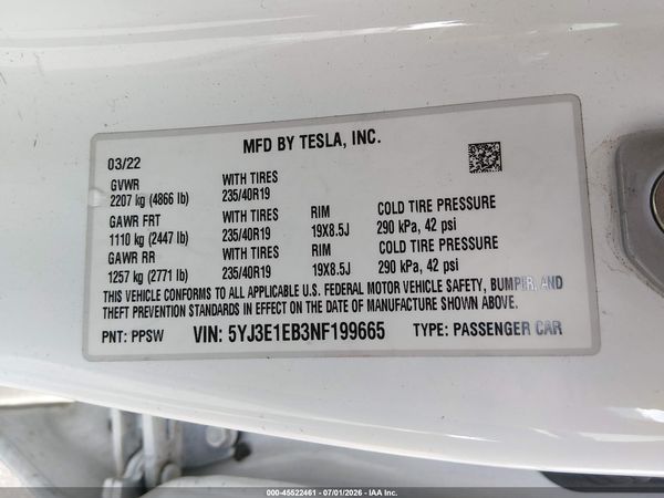 2022 TESLA MODEL 3