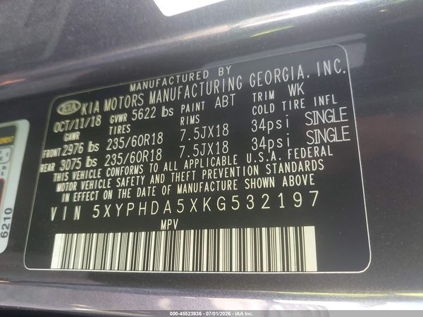2019 KIA SORENTO 3.3L EX