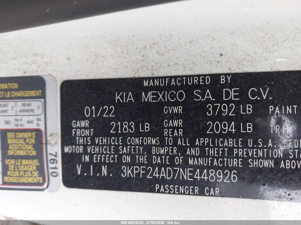 2022 KIA FORTE LXS