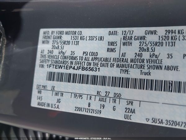 2018 FORD F-150 LARIAT/XL/XLT